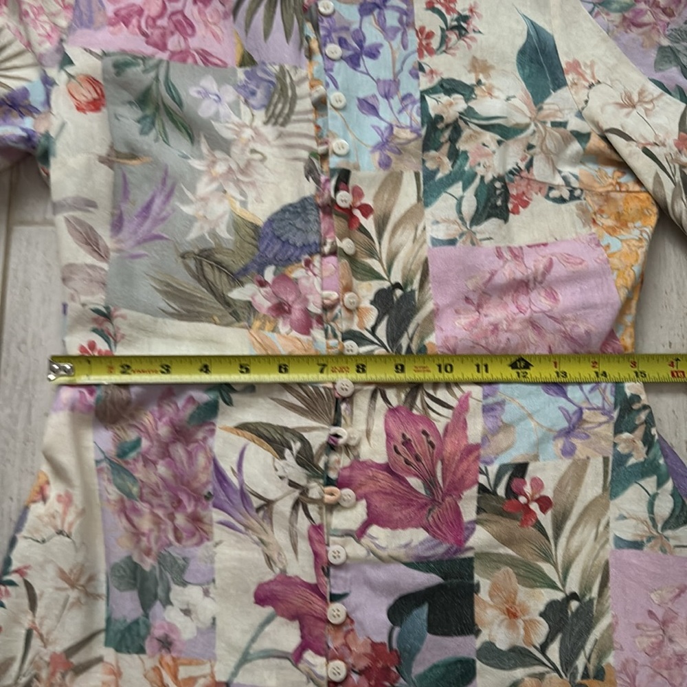 Zara Floral Parrot Button Up Belted Mini Linen Dress - Picture 5 of 9